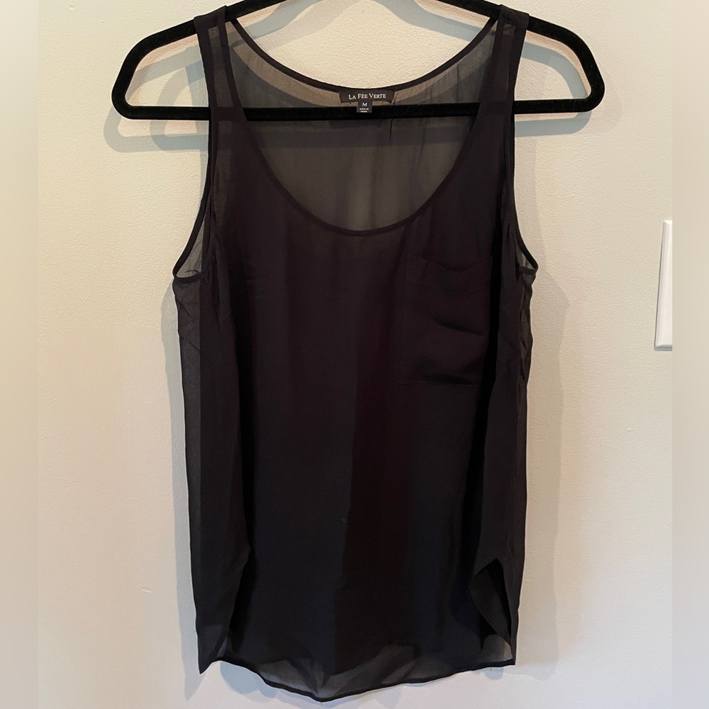 LA FEE VERTE Sheer Black Tank Top sz M